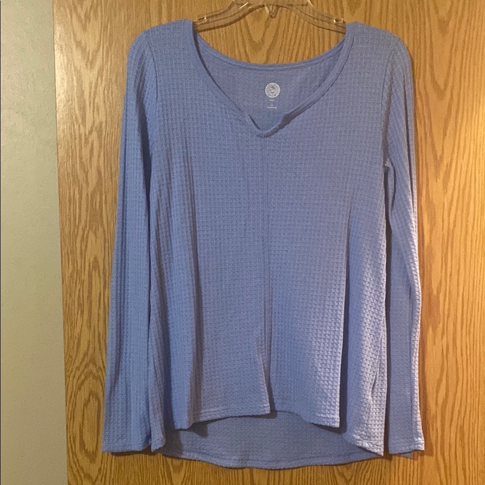 Light Blue V-Neck Waffle Knit Top
